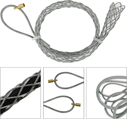 Miniatura 2 de Calcetín de agarre de cable con tuerca de 0.197 in flexible de malla de ojo, kit de calcetines de cable de acero galvanizado antideslizante, cable