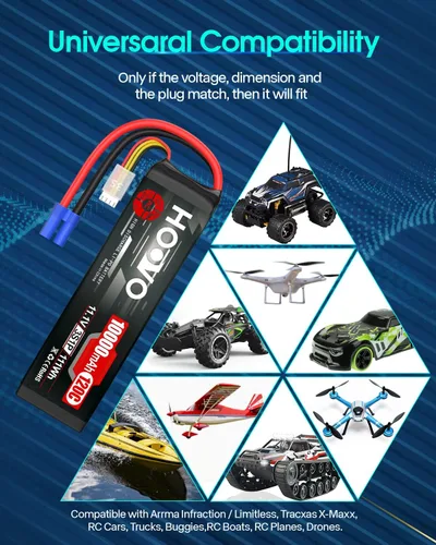 Miniatura 7 de HOOVO 3S Lipo Batería 11.1V 10000mAh 120C Batería RC Softcase EC5 Plug Compatible para coches RC, Drones, DJI, FPV, RC Avión, Racing Hobby 2
