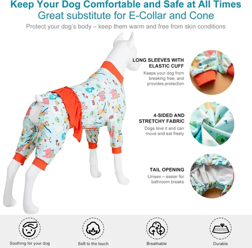 Miniatura 5 de LovinPet Pijamas para perros grandes - Protección UV, camisa de recuperación postoperatoria, tela ligera de punto elástica, estampado Aqua Alpaca