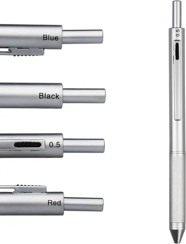 Miniatura 8 de DUNBONG Bolígrafo multicolor 4 en 1, bolígrafo multifunción con carcasa de metal, lápiz mecánico de 0.020 in, rojo, azul y negro, 1 unidad (negro)