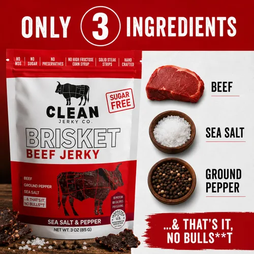Miniatura 4 de Clean Jerky Co. Cecina seca de estilo antiguo sin azúcar Sal y pimienta – Bocadillos sabrosos con alto contenido en proteínas Snacks saludables