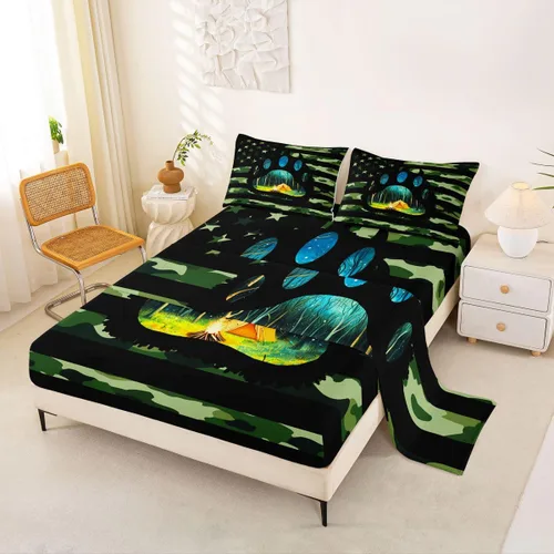 Miniatura 61 de Erosebridal American Flag Bed Sheets Twin Army Green Camo Deep Pocket Fitted Sheet for Kids Boys Girls Bear Claw Hunting Theme Bedding Set Camoflage