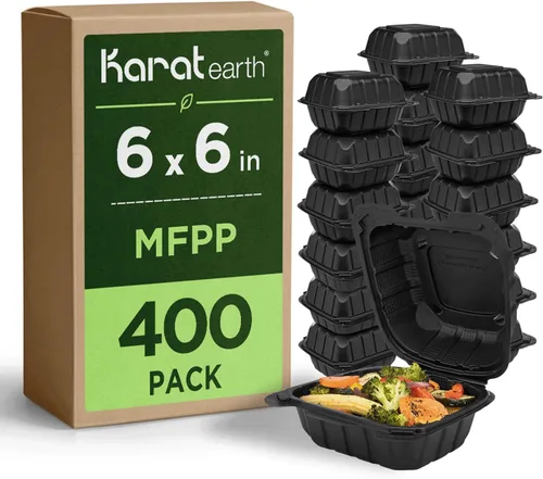 KARAT EARTH Clamshell - Recipientes de alimentos para llevar [6 x 6 pulgadas - 400 quilates] para llevar, aptos para microondas, congelador,