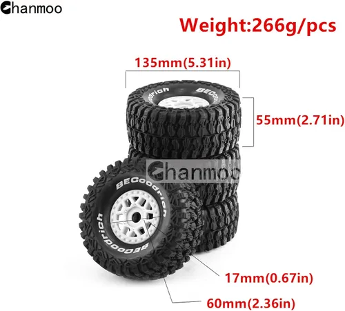Miniatura 2 de 1/7 1/8 RC Short Course Truck Buggy Neumáticos y ruedas de 0.669 in Hex OD 5.315 in Neumáticos todoterreno para 1:7 1:8 Escala RC Off-Road Truck Car