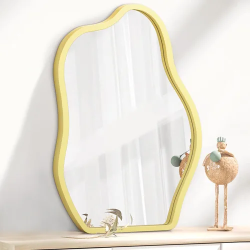 Miniatura 17 de Espejo de pared asimétrico con marco de madera, espejo colgante moderno irregular para pared para tocador, sala de estar, dormitorio, baño, entrada