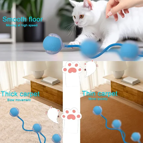 Miniatura 5 de Pelota interactiva de juguete para perros y gatos: pequeño juego para mascotas con luz LED y cola de cuerda para activar el movimiento, lindo regalo