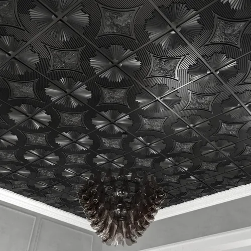 Miniatura 3 de Art3d Azulejos de techo caídos de 24 x 24 pulgadas, color negro (paquete de 12, 48 pies cuadrados), paneles de revestimiento 3D con pegamento de 2 x
