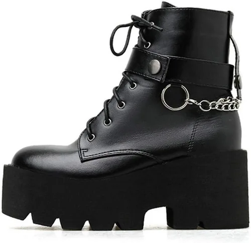 Miniatura 4 de Caradise Botas góticas de combate punk, con plataforma gótica, tacón grueso, con cordones, para mujer