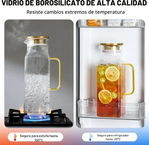 Miniatura 4 de 2 Pack de jarras de vidrio cuadrado de 2 litros/68 oz con tapa y asa para refrigerador, jarra para té helado y café, recipiente para bebidas, jarra