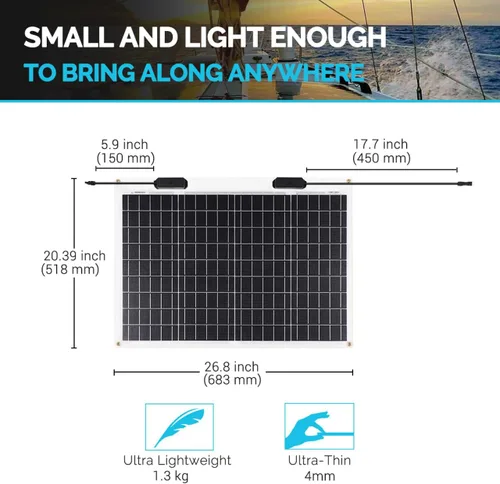 Miniatura 4 de Renogy Panel Solar Flexible de 50 Vatios 12 Voltios Monocristalino Ultra-Flexible Doblable Mono Cargador Fuera de la Red para Marina RV Cabaña