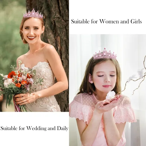 Miniatura 5 de Didder Tiaras de cristal rosa para mujer, corona de princesa con peine, tiaras de boda y coronas para mujeres, tiaras para niñas, fiesta de 03 Rosa