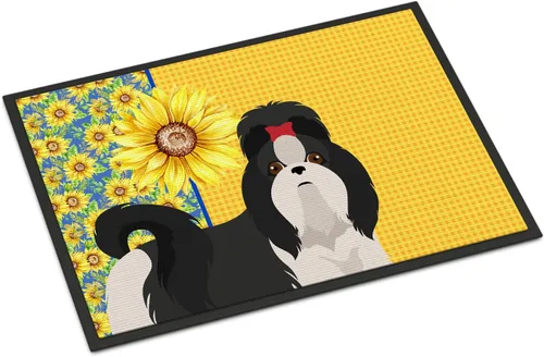 Miniatura 145 de Caroline's Treasures WDK5313MAT Airedale Terrier - Tapete para puerta delantera de 18 x 27 pulgadas, diseño de girasoles de verano, para entrada