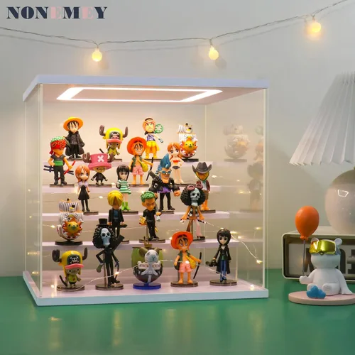Miniatura 3 de NONEMEY Caja de exhibición de acrílico transparente con luz LED de 2/3/4/5/6 niveles Caja organizadora a prueba de polvo para coleccionables