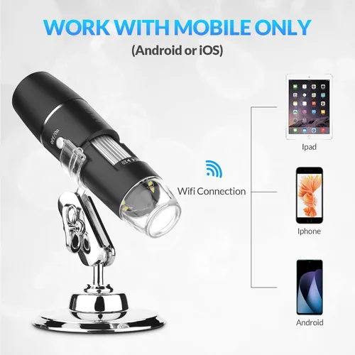 Miniatura 2 de Microscopio digital portátil inalámbrico para niños y adultos, aumento de 50 x 1000 x con soporte giratorio de 360 grados, compatible