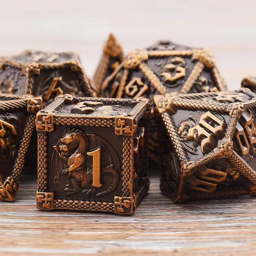 Miniatura 5 de AUSTOR Juego de dados de metal DND de 7 troqueles, juego de dados poliédricos de Calabozos y Dragones con caja D20 D12 D10 D% D8 D6 D4