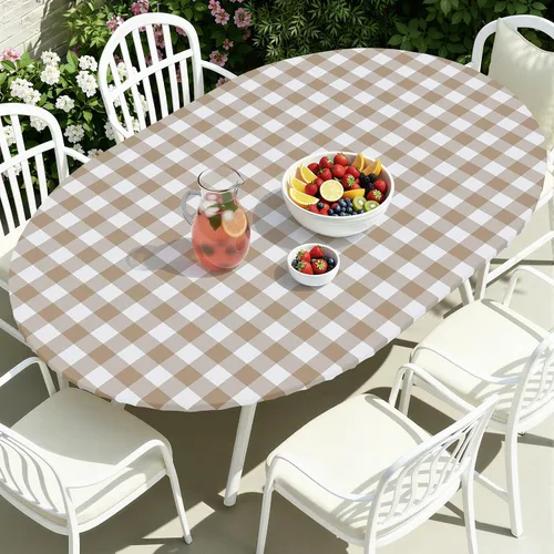 Miniatura 41 de Smiry - Mantel redondo de picnic de vinilo elástico impermeable con respaldo de franela, mantel de vinilo ajustable para mesas de 31-35 pulgadas