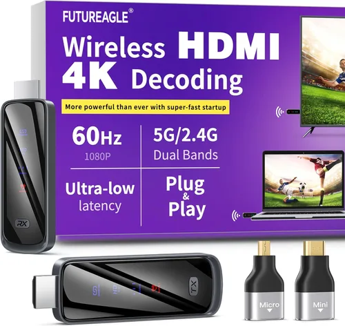 Transmisor y receptor HDMI inalámbrico 328FT/100M, 4K Decodificación Plug & Play Portátil 5G+2.4G Adaptador de pantalla inalámbrico Kit extensor