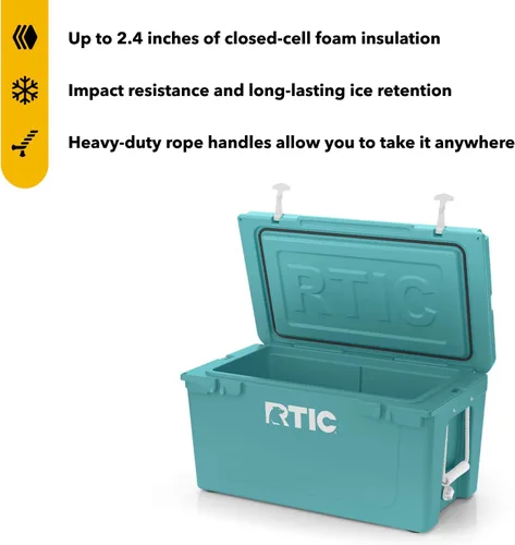 Miniatura 2 de RTIC - Hielera ultra resistente portátil de 65 cuartos de galón, tipo baúl, con aislamiento, para playa, bebidas, camping, picnic, pesca, barco