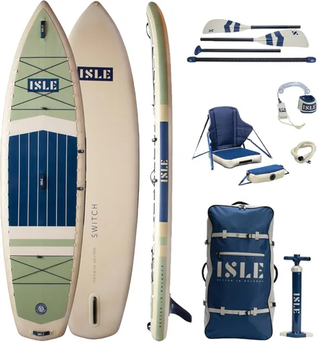 ISLE Paquete de tabla de kayak y remo 2 en 1 – Tabla de remo de pie y kayak, incluye asiento, remo, bomba, bolsa, 11.6 x 35.5 x 6 pulgadas - máx.