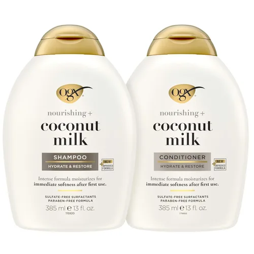 Miniatura 2 de OGX Nutritivo + juego de champú y acondicionador sin sulfato de leche de coco, hidrata y suaviza el cabello, tecnología Lipi Pro Shield, aroma