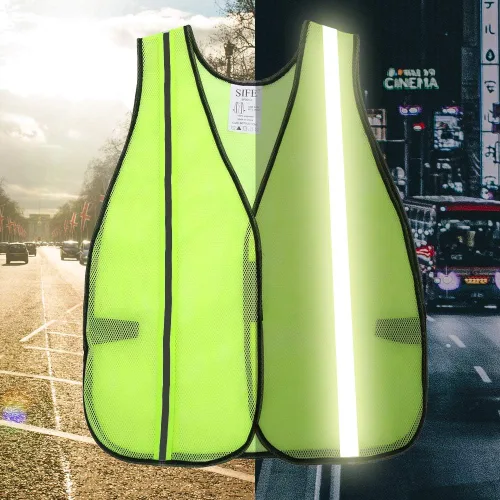 Miniatura 4 de SIFE Chaleco de seguridad reflectante de alta visibilidad con tiras reflectantes de 1 pulgada, hecho de tela de malla transpirable y amarilla neón