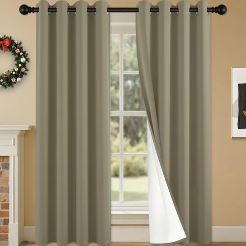 Miniatura 47 de 2 paneles de cortinas 100% opacas, cortinas ligeras con aislamiento térmico con ojales para dormitorio, sala de estar, tratamiento de ventana