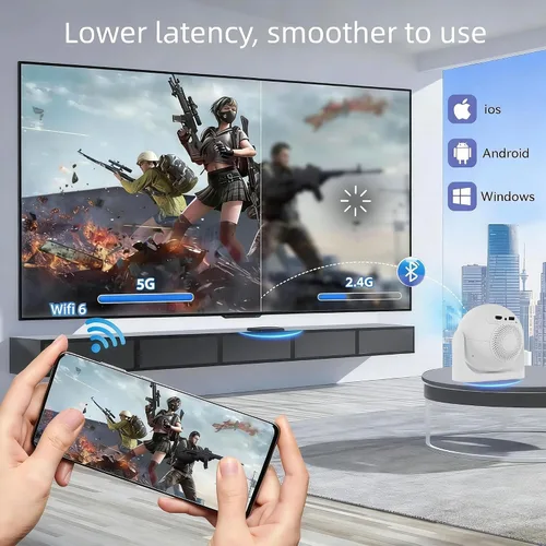 Miniatura 5 de Mini proyector de enfoque automático con aplicaciones integradas, proyector portátil con WiFi y Bluetooth, proyector de techo Keystone automático