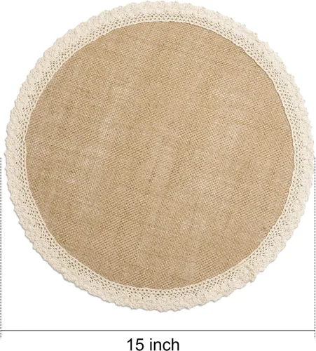 Miniatura 2 de FunWheat Juego de 12 manteles individuales redondos de arpillera trenzados para mesas de comedor de 15 pulgadas, alfombrillas de mesa de yute H