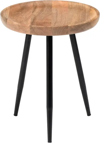 Miniatura 7 de MH London Lydia - Mesa auxiliar redonda pequeña y mesa auxiliar de madera maciza, parte superior negra con patas de metal negro, mesita de noche