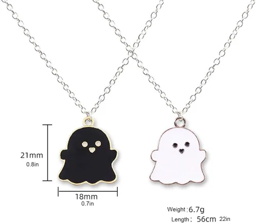 Miniatura 9 de 1 unidad2 collares con colgante de fantasma blanco y negro, dibujos animados, fantasma, amistad, pareja, encantador, collar de fantasma, colgante