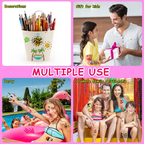 Miniatura 6 de LOMIMOS 138 calcomanías de tatuaje temporal hawaiano con temática de Luau, tropical de verano, playa, piscina, fiesta, para niños y adultos