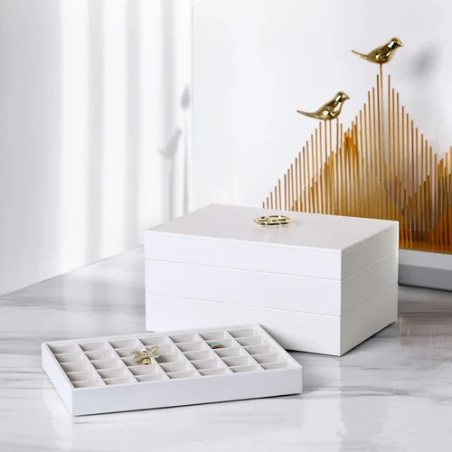 Miniatura 6 de Vlando Miller - Bandeja apilable para joyas, diseño de múltiples capas de gran capacidad y moda (blanco)