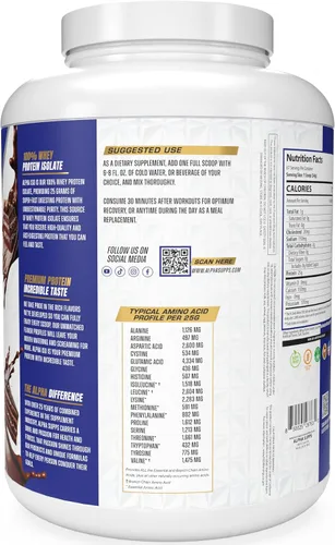 Miniatura 3 de Alpha Supps ISO - Polvo aislado de proteína de suero de leche 100% bajo en carbohidratos, 0.88 onzas por porción, ayuda a apoyar el crecimiento