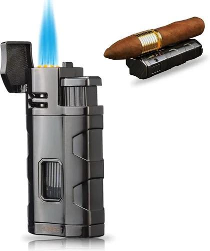Miniatura 7 de PROMISE Encendedor de metal con llama de chorro triple recargable, encendedor de butano resistente al viento, butano no incluido (cromado)