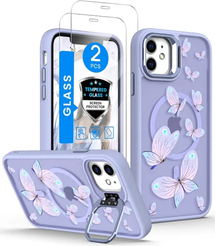 Miniatura 18 de Dretal Magnético para iPhone 11 Pro, Funda Floral, Protector de Pantalla, Anillo de Lente Integrado, Soporte, Protección de Grado Militar, Funda