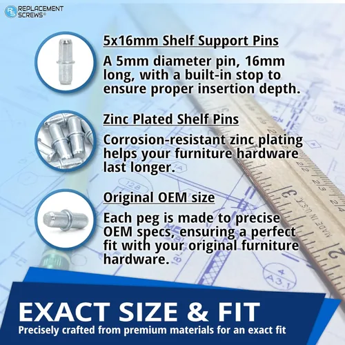 Miniatura 3 de ReplacementScrews Pines/clavijas de soporte para estantes compatibles con IKEA Part 101532 (paquete de 10)