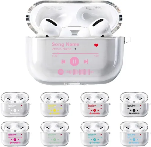 Miniatura 7 de Funda personalizada para Spotify compatible con AirPods Pro 3/Pro 2/Pro/1/2/3 con llavero, cubierta transparente de canción musical personalizada