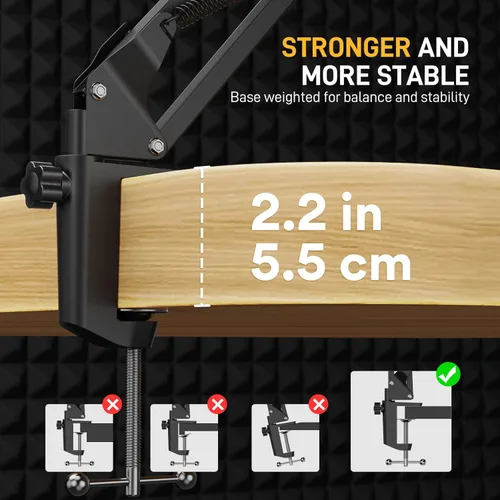 Miniatura 3 de MAONO Brazo articulado para micrófono: Brazo de micrófono de suspensión metálica ajustable para podcast, juegos, transmisión, grabación
