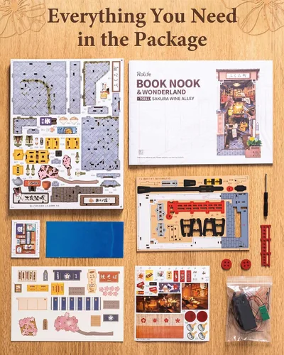 Miniatura 9 de Rolife Rincón de libro apto para principiantes de 3 a 4 horas, callejón de vinos Sakura con profundidad de espejo infinito, rompecabezas de madera
