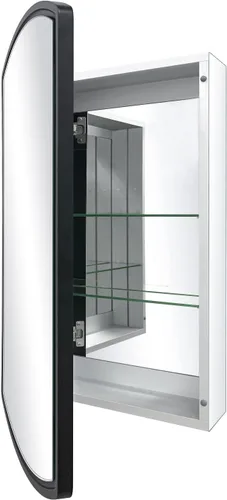 Miniatura 6 de Arqueado 16 pulgadas de ancho x 26 pulgadas de alto gabinete de aluminio de una sola puerta para baño con espejo, empotrado o montaje en superficie