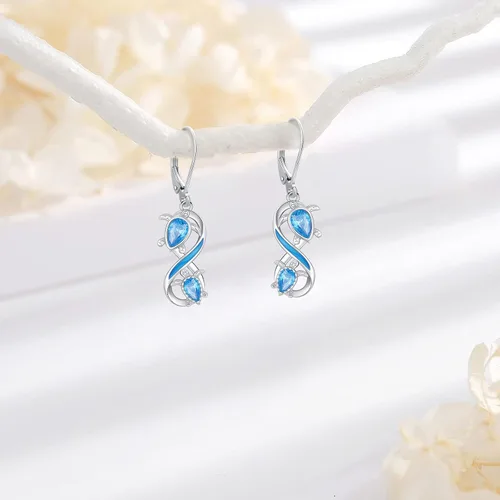 Miniatura 140 de Aretes colgantes de plata de ley con diseño de árbol de la vida, flor, abeja, animales, gato, colibrí, piedra lunar, turquesa, aretes con cierre