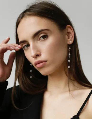 Miniatura 2 de LOKLIFFAI Aretes de plata de ley 925 con forma de bola de perlas y cadena larga para mujeres y niñas