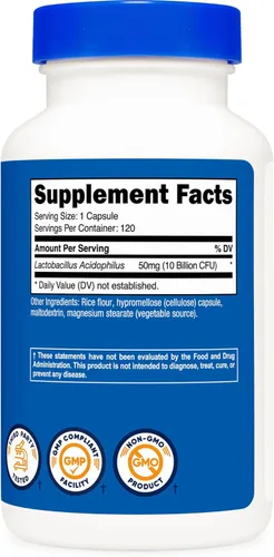 Miniatura 6 de Nutricost Lactobacillus Acidophilus 10 mil millones de UFC, 120 cápsulas vegetarianas