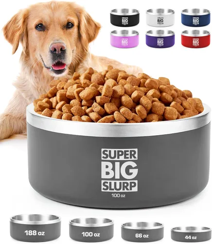 Miniatura 30 de Tuff Pupper Cuenco de acero inoxidable aislado resistente de 100 onzas para perros grandes, base antideslizante, apto para lavavajillas Rosa Punch