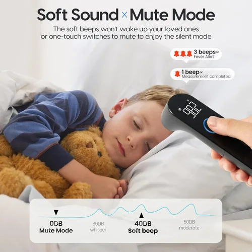 Miniatura 4 de Termómetro de frente sin contacto para adultos y niños, termómetro rápido y preciso para bebés con alarma de fiebre y modo silencioso - Toma