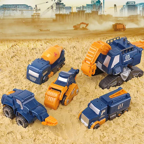 Miniatura 9 de Juguete transformable de dinosaurio para niños, robot de rescate 5pcs Construction Car Set Magnetic Connectors Assemble DIY STEM Action Figure