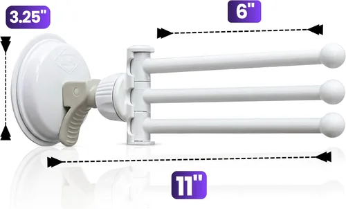 Miniatura 4 de Safe-er-Grip Changing Lifestyles Drip Dry - Estante de secado portátil, color blanco con 3 brazos móviles, barra de toalla con ventosa con brazo
