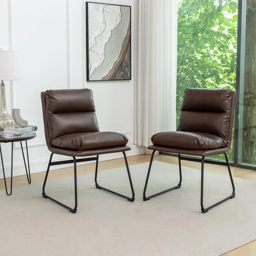 Roundhill Furniture Milos - Juego de 2 sillas de comedor tapizadas contemporáneas, color marrón antiguo