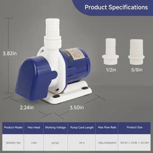 Miniatura 2 de LANDEN BIOSMO Bomba de agua de onda sinusoidal de 700 CC Bomba de retorno 700L/H (185 GPH) Limpieza de acuarios de alto rendimiento, funcionamiento