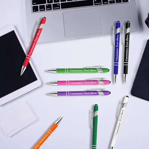 Miniatura 6 de Bolígrafos personalizados a granel con punta de lápiz capacitivo, 12 bolígrafos personalizados con logotipo de mensaje con nombre, bolígrafos